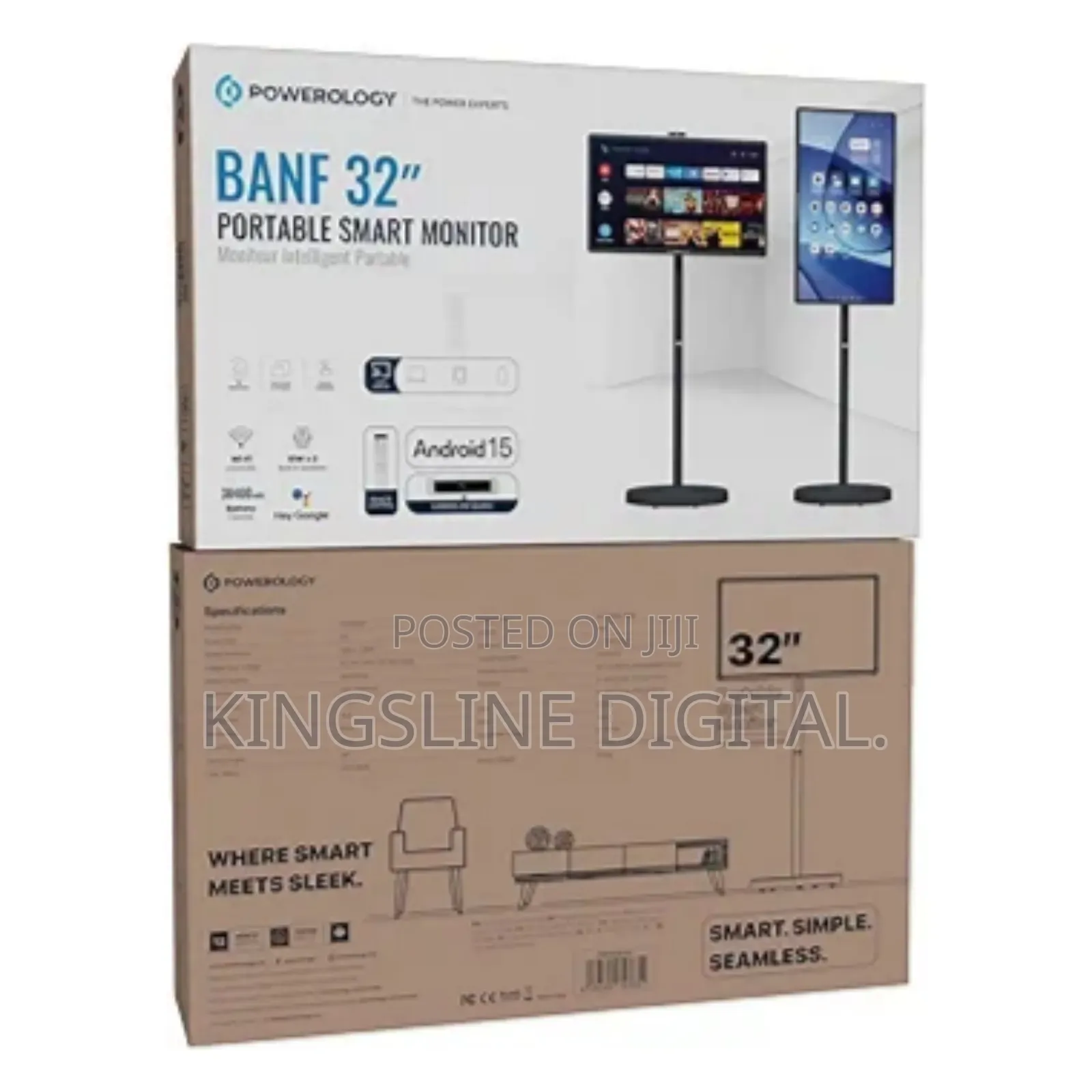 Powerology 32 Inch Portable Smart Monitor, FHD 60hz Android Tv