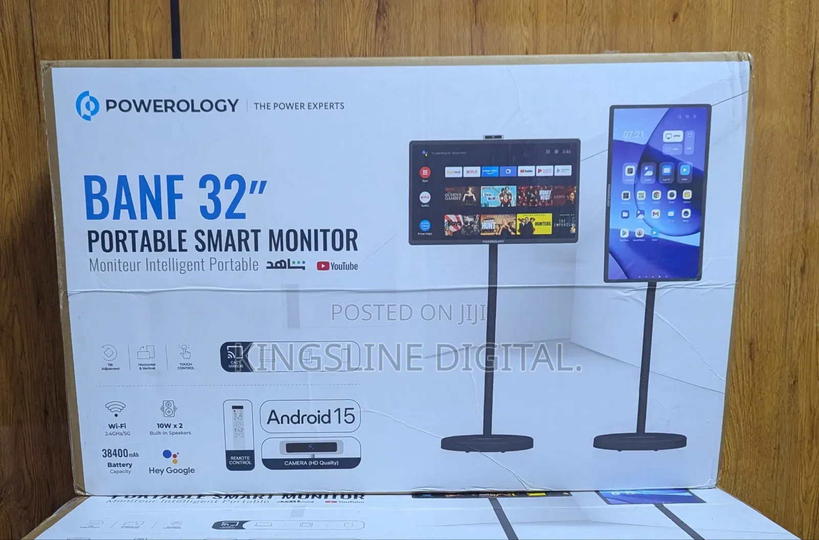 Powerology 32 Inch Portable Smart Monitor, FHD 60hz Android Tv