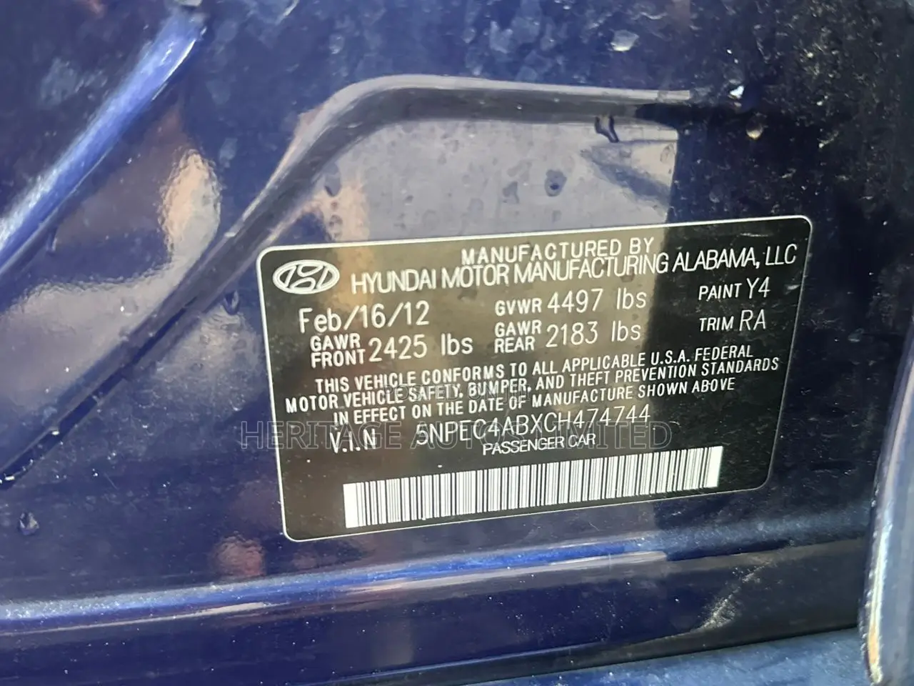 Hyundai Sonata Limited 2.0T Sedan (2.0L 4cyl 6A) 2012 Blue