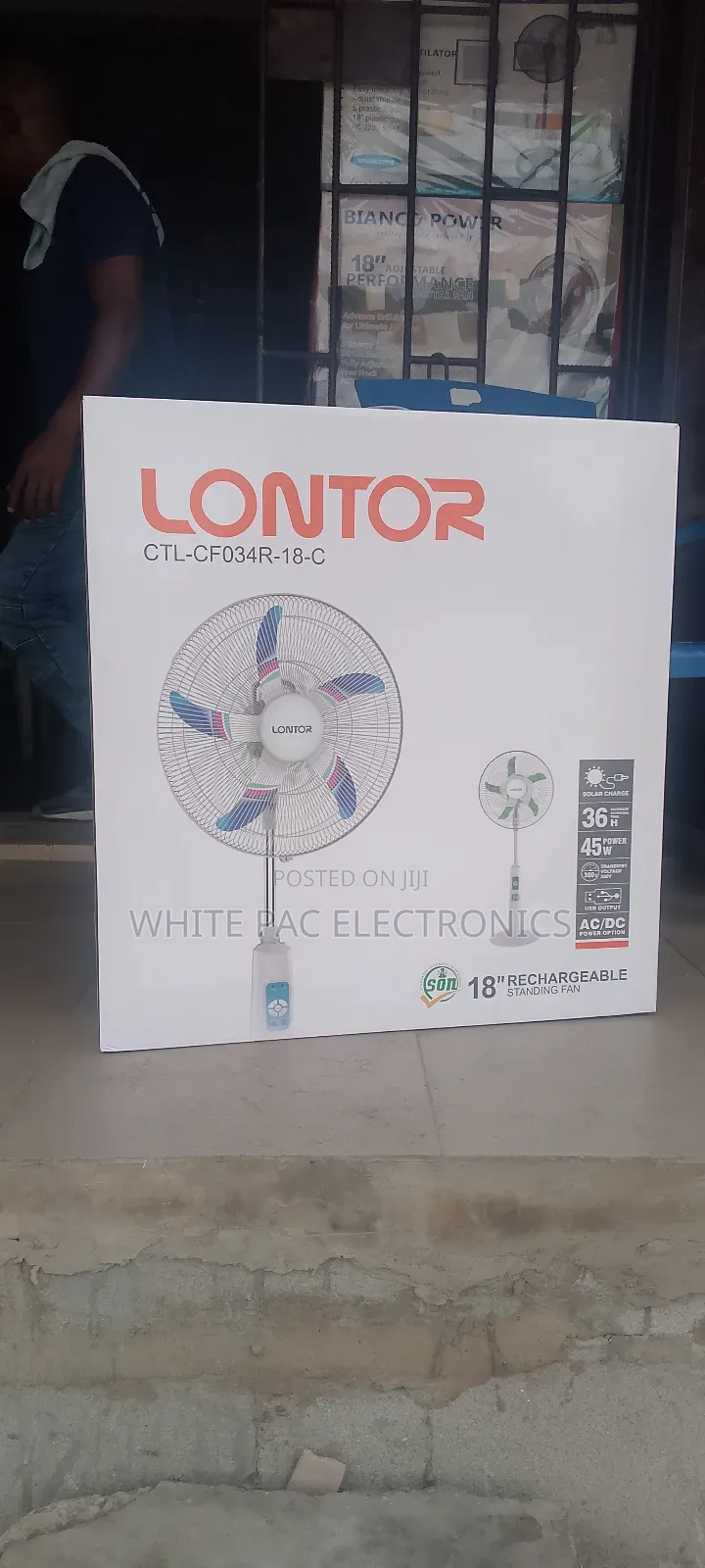 New> Lontor 18"Inch's Rechangerable Standing Fan Solar Changer > 2 Yrs