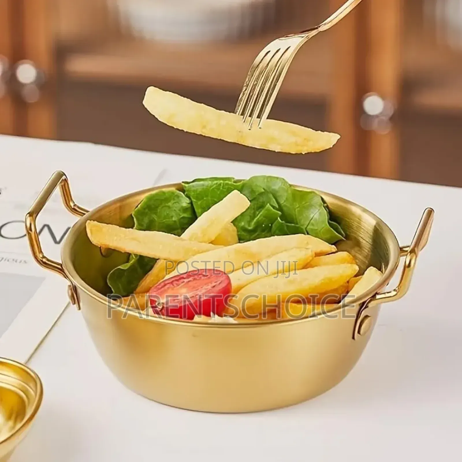 Stainless Steel Golden Salad, Snacks and French Fry Bowl With Handles