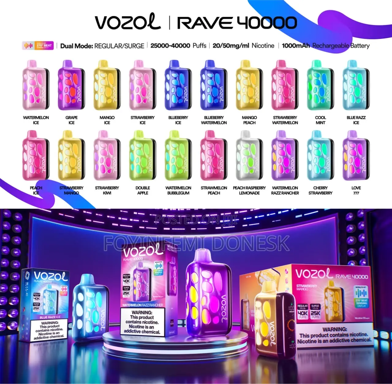 Brand New Vozol Rave 40000 Electric Cigarette or Shisha