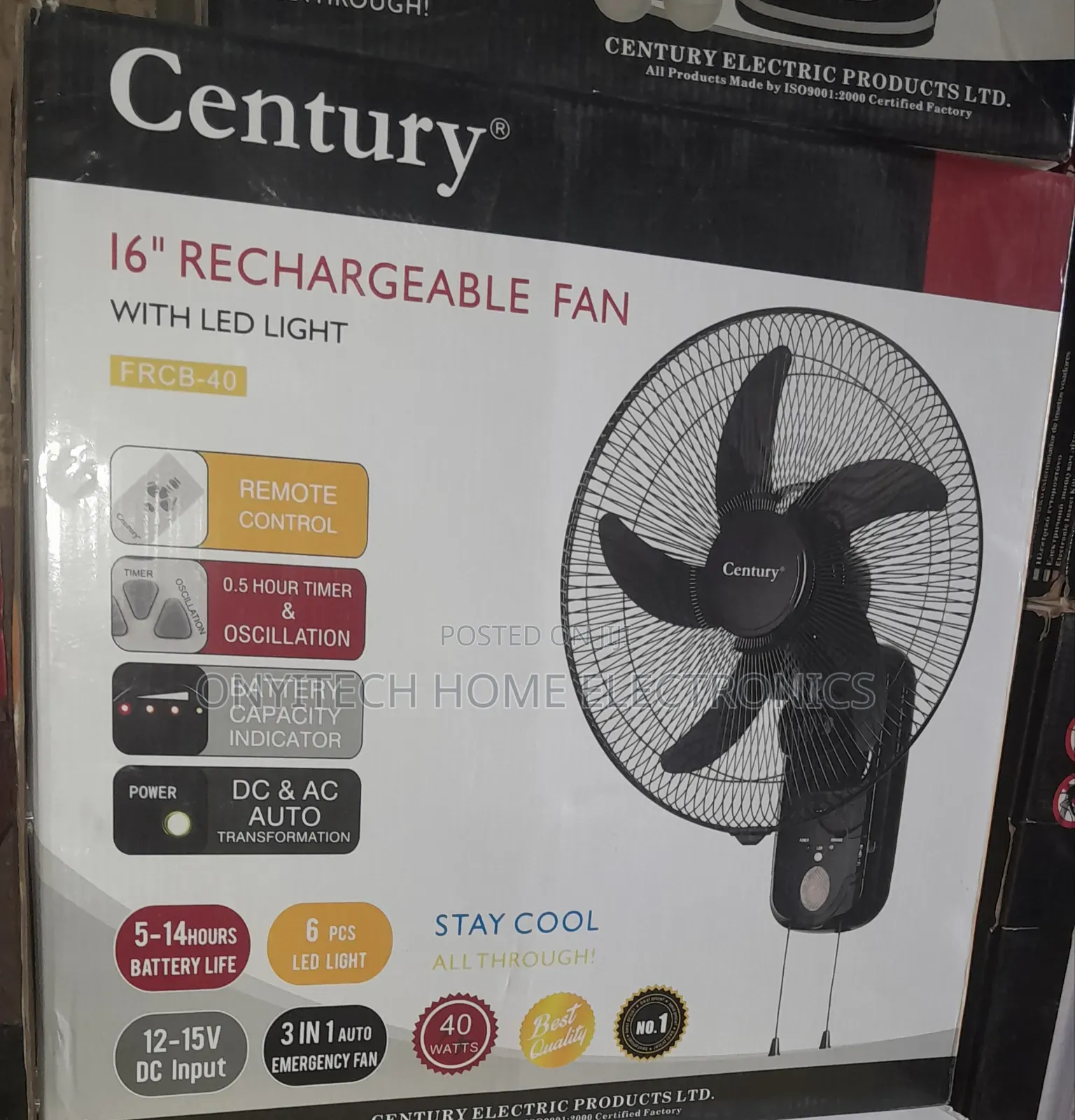 Century Rechargeable Wallfan [16inches]