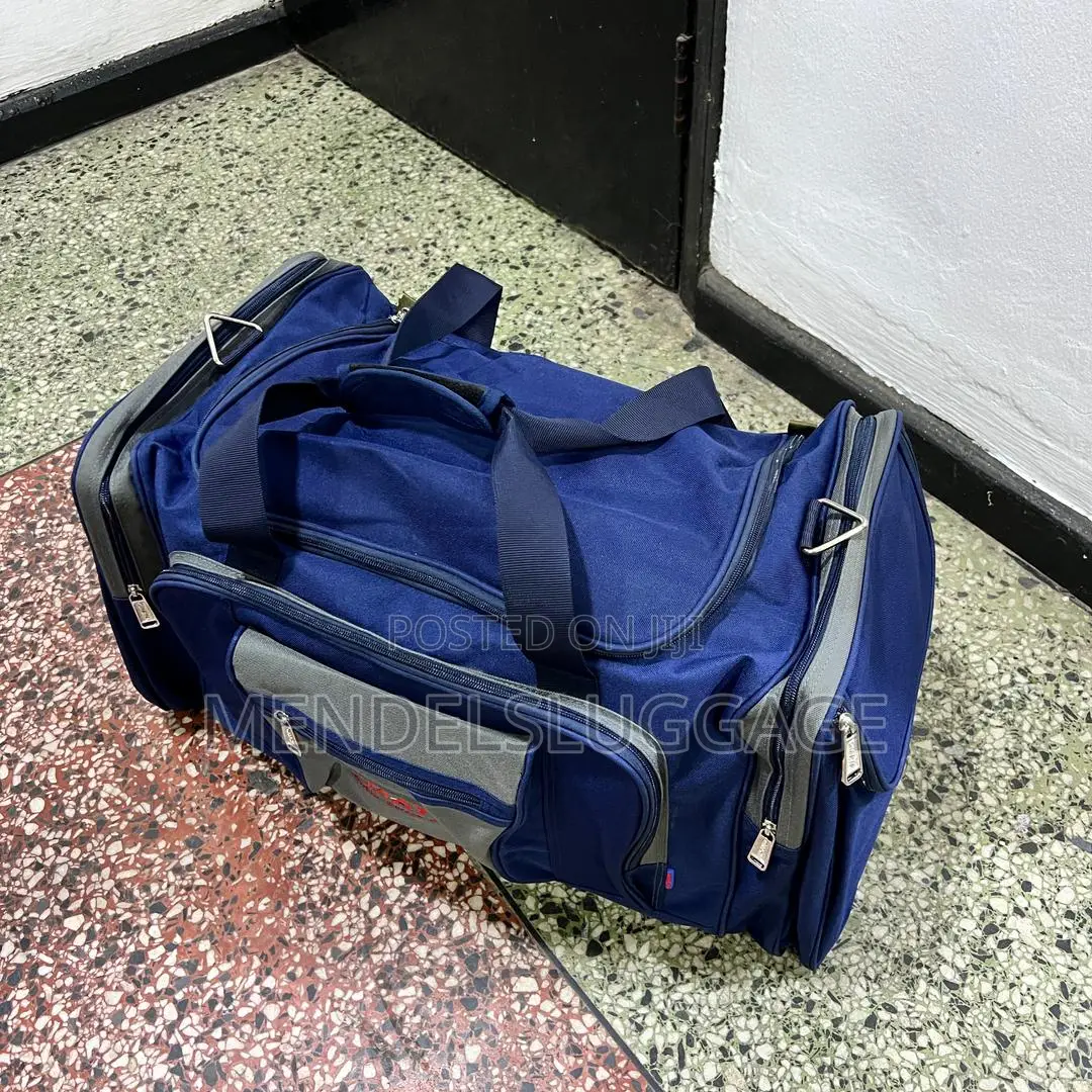 Large Blue Travel Duffel Bag With Multiple Zip Pockets