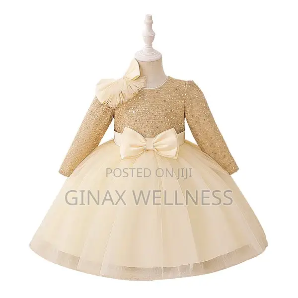 Luxury Champagne Gold Princess Dress for Outdoor Events (6-18 Months)