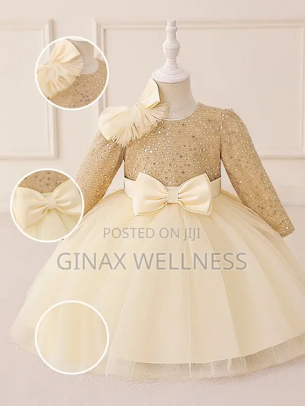 Luxury Champagne Gold Princess Dress for Outdoor Events (6-18 Months)