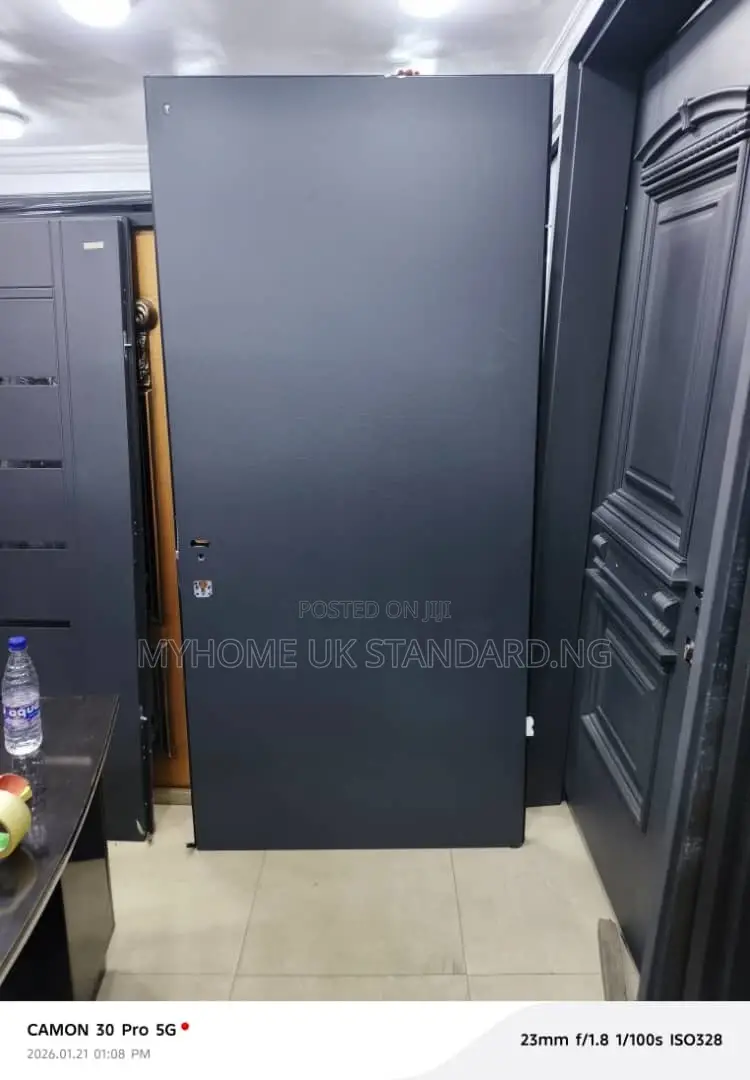 Plain Gray Black Israeli Steel (Room) Door 3ft By 7ft 9”Frame