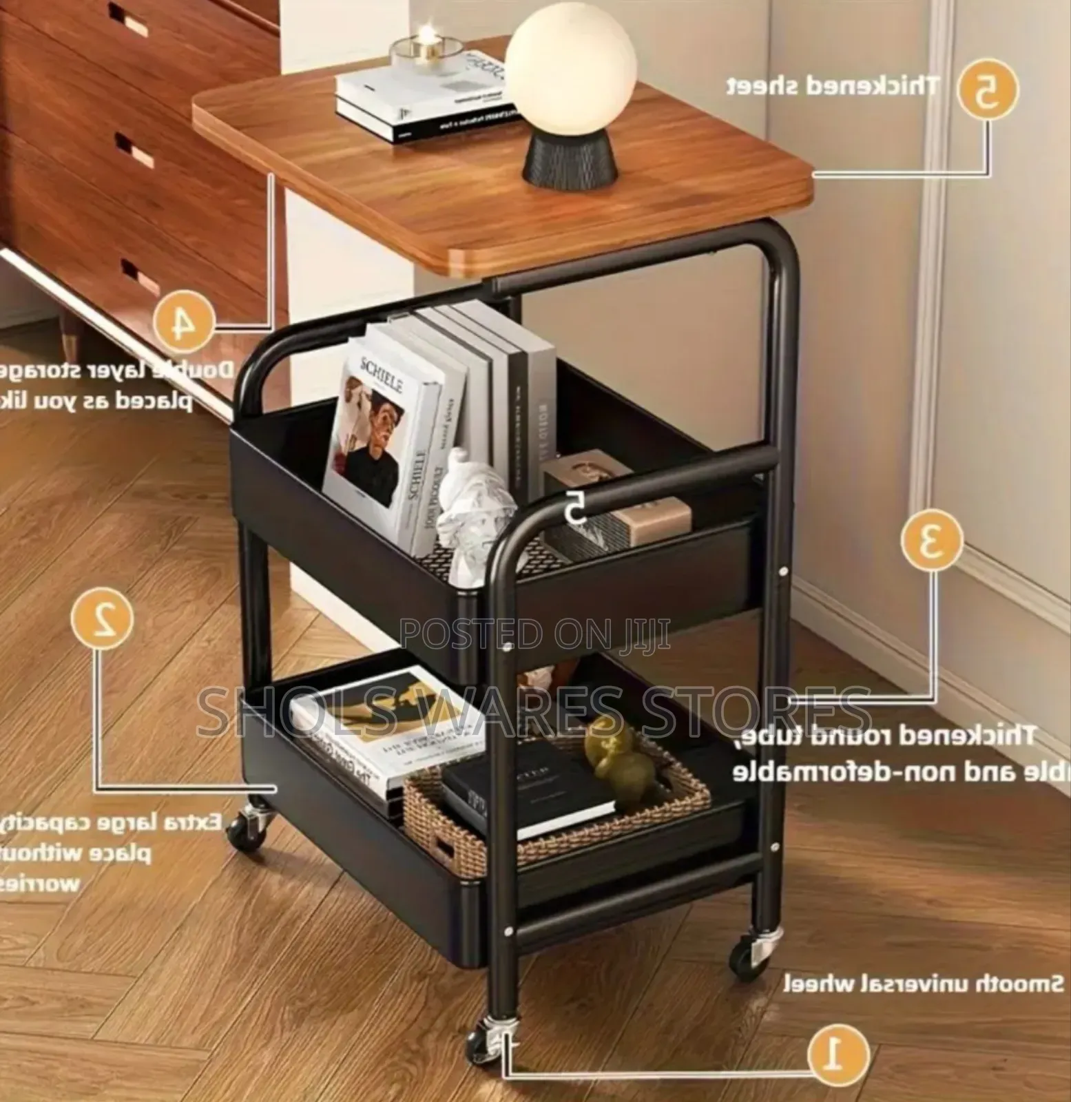 2-layers Heavy-duty Rolling Storage Cart With Wheels And Steel Frame