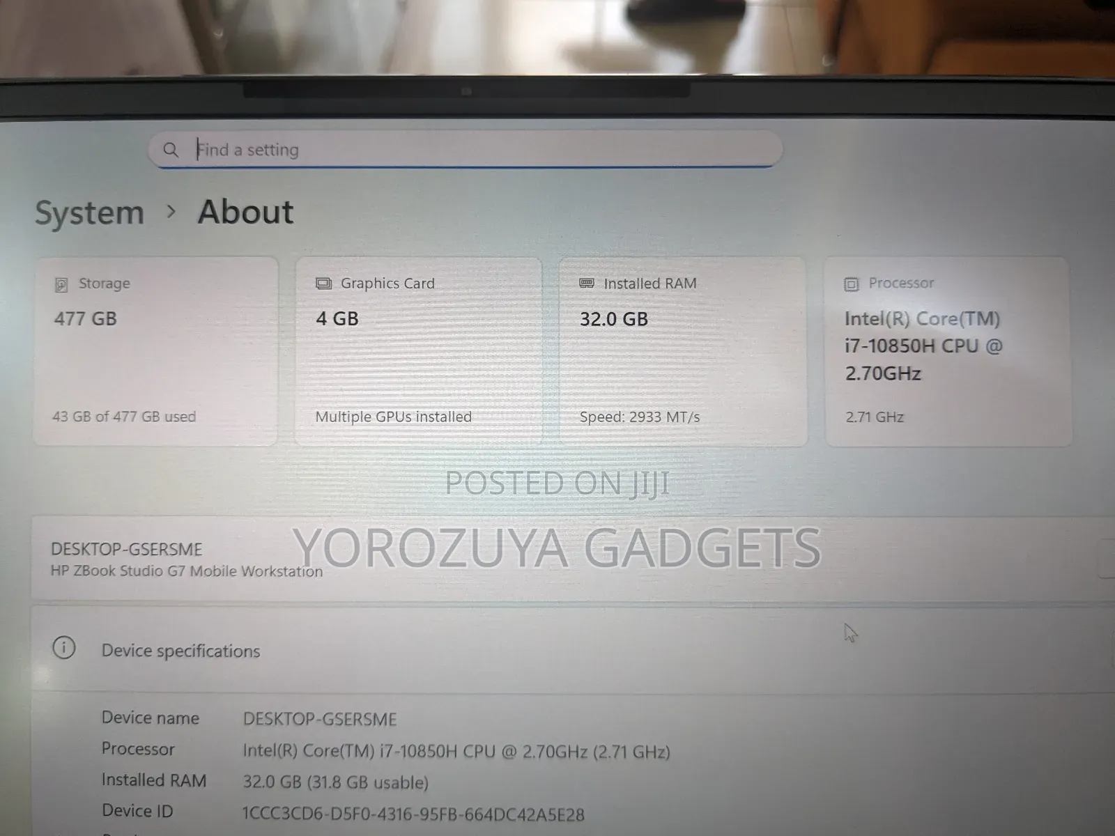 Laptop HP Zbook Studio G7 32GB Nvidia SSD 512GB