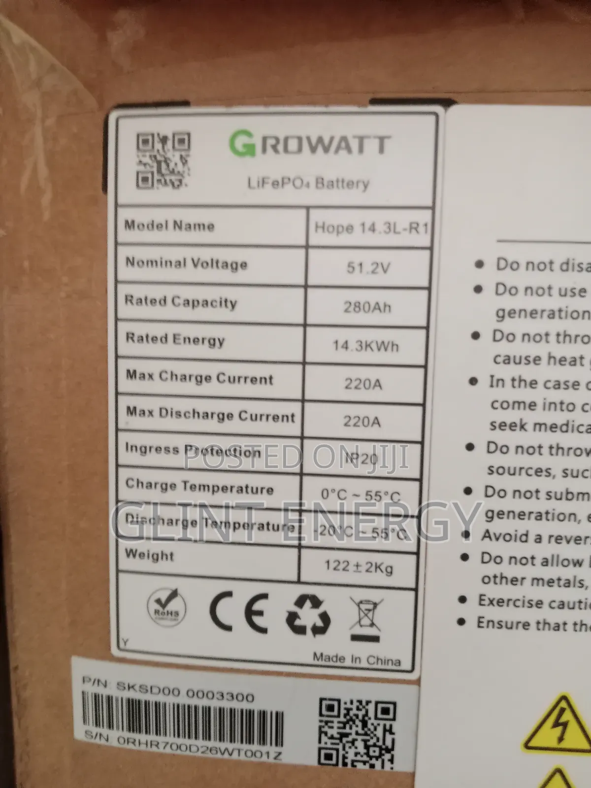 5kwh 51.2v Glowatt Lithium Battery