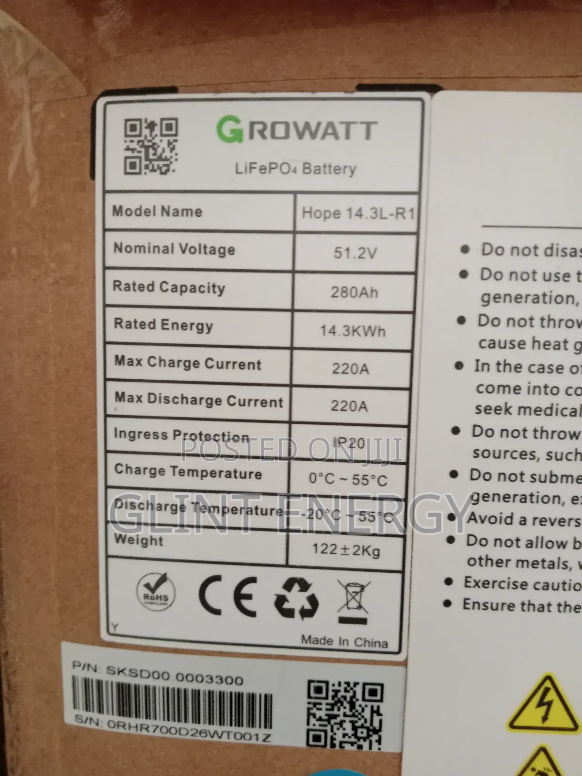 5kwh 51.2v Glowatt Lithium Battery