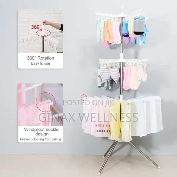 3-Tier Space-Saving Rotating Laundry Stand With 24 Pegs