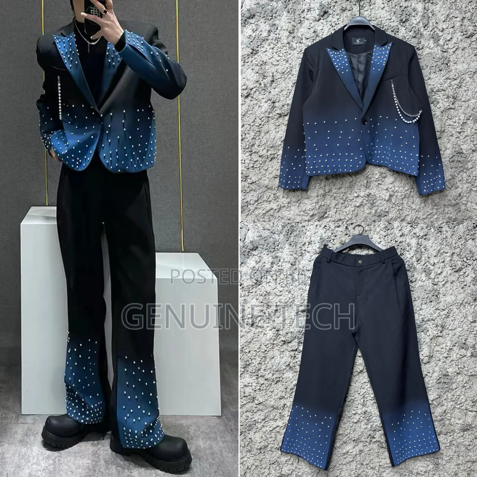 *Stylish Diamond Studded Suit Blazer With Flare Pants