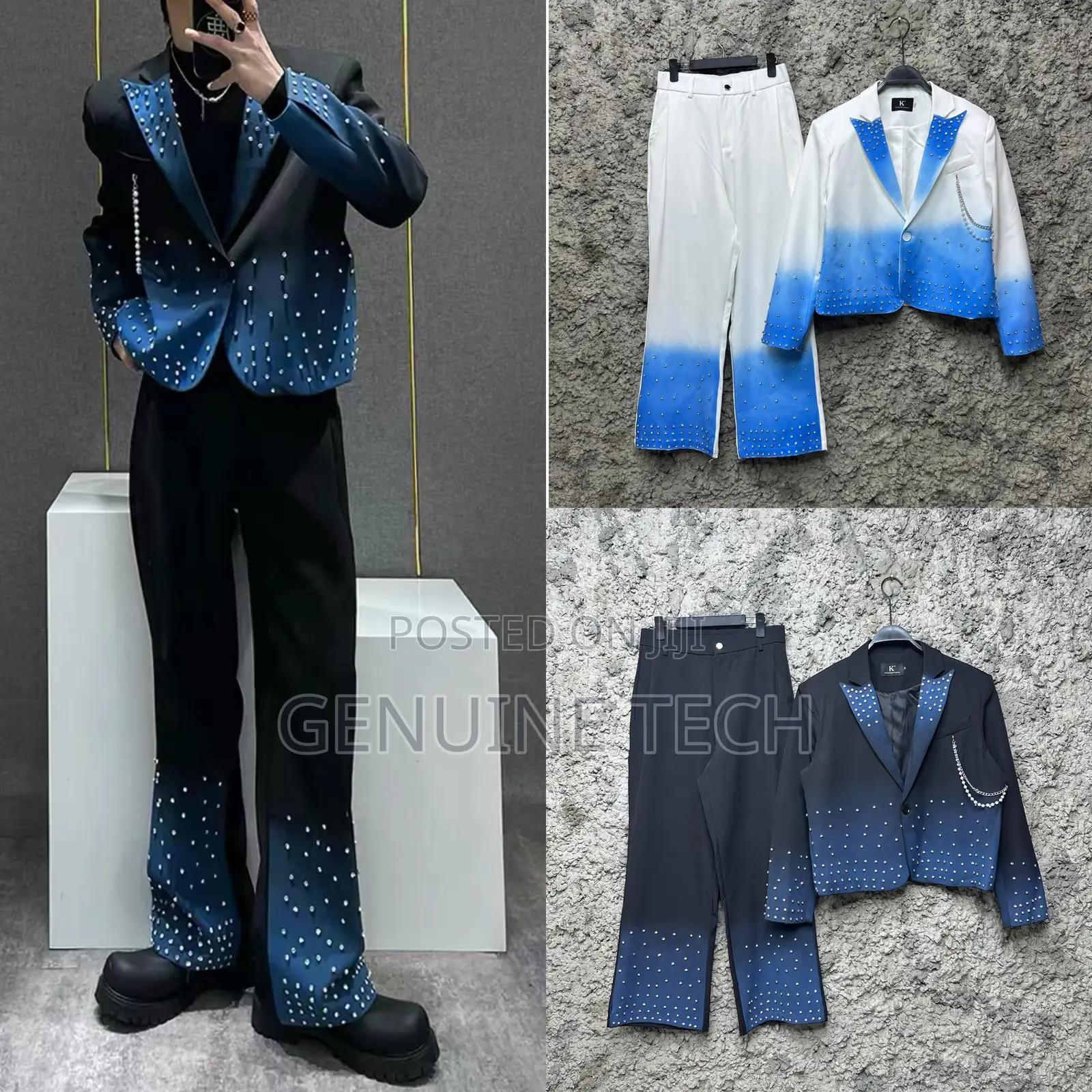 *Stylish Diamond Studded Suit Blazer With Flare Pants