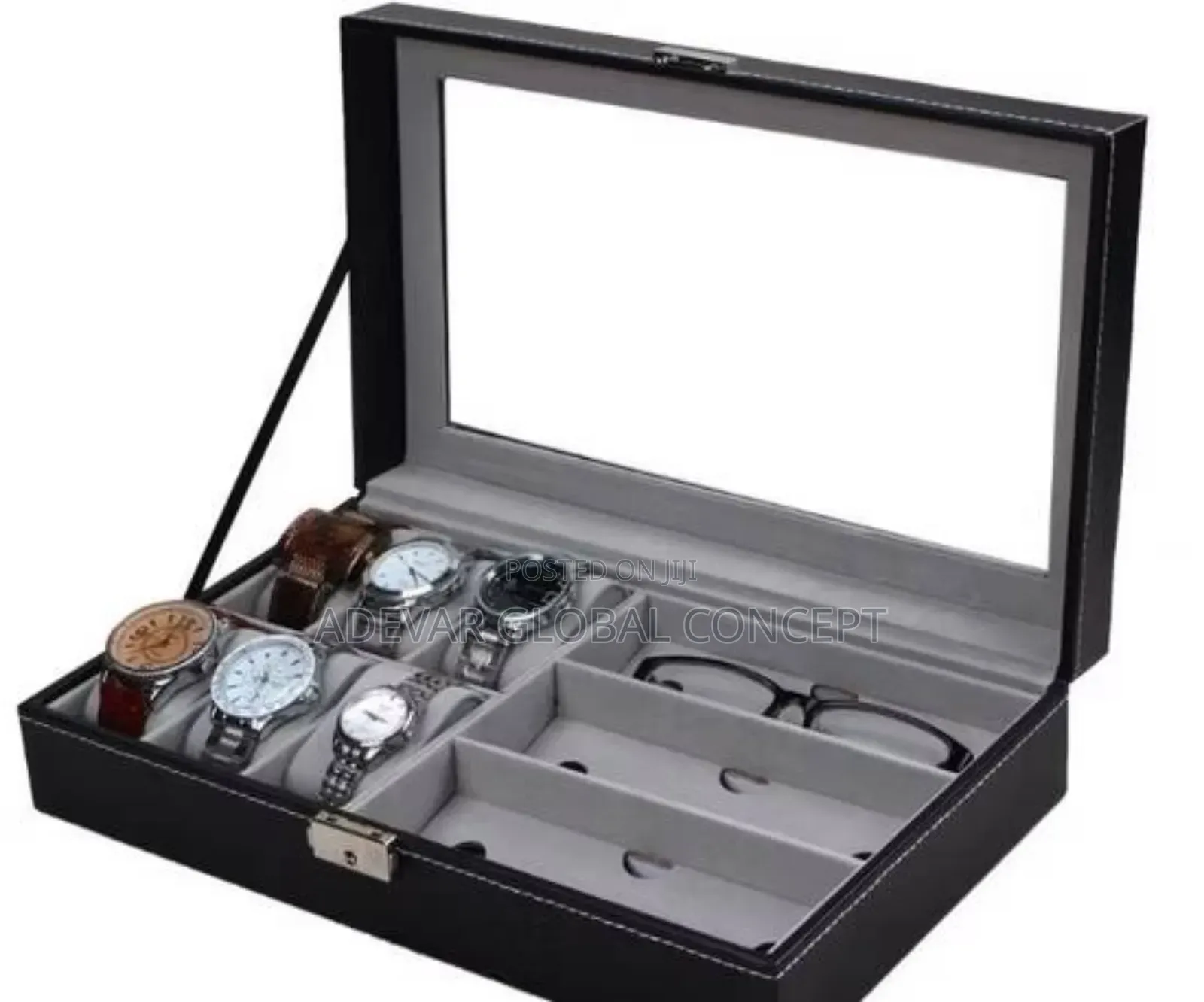6 Slot Wristwatch Box (With 3 Slots for Eye Glasses)