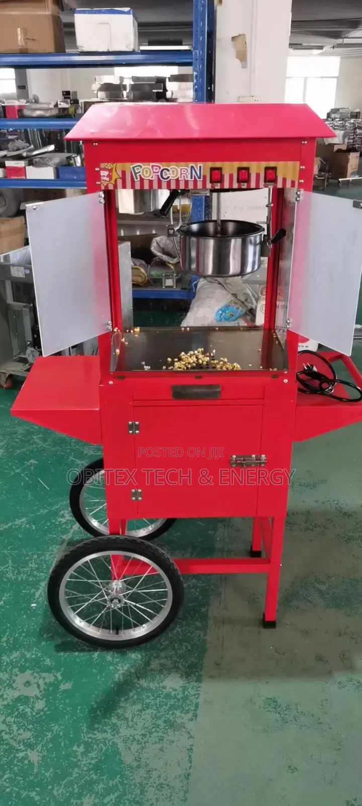 Commercial Popcorn Machine With Cart – Stainless Steel Kettle