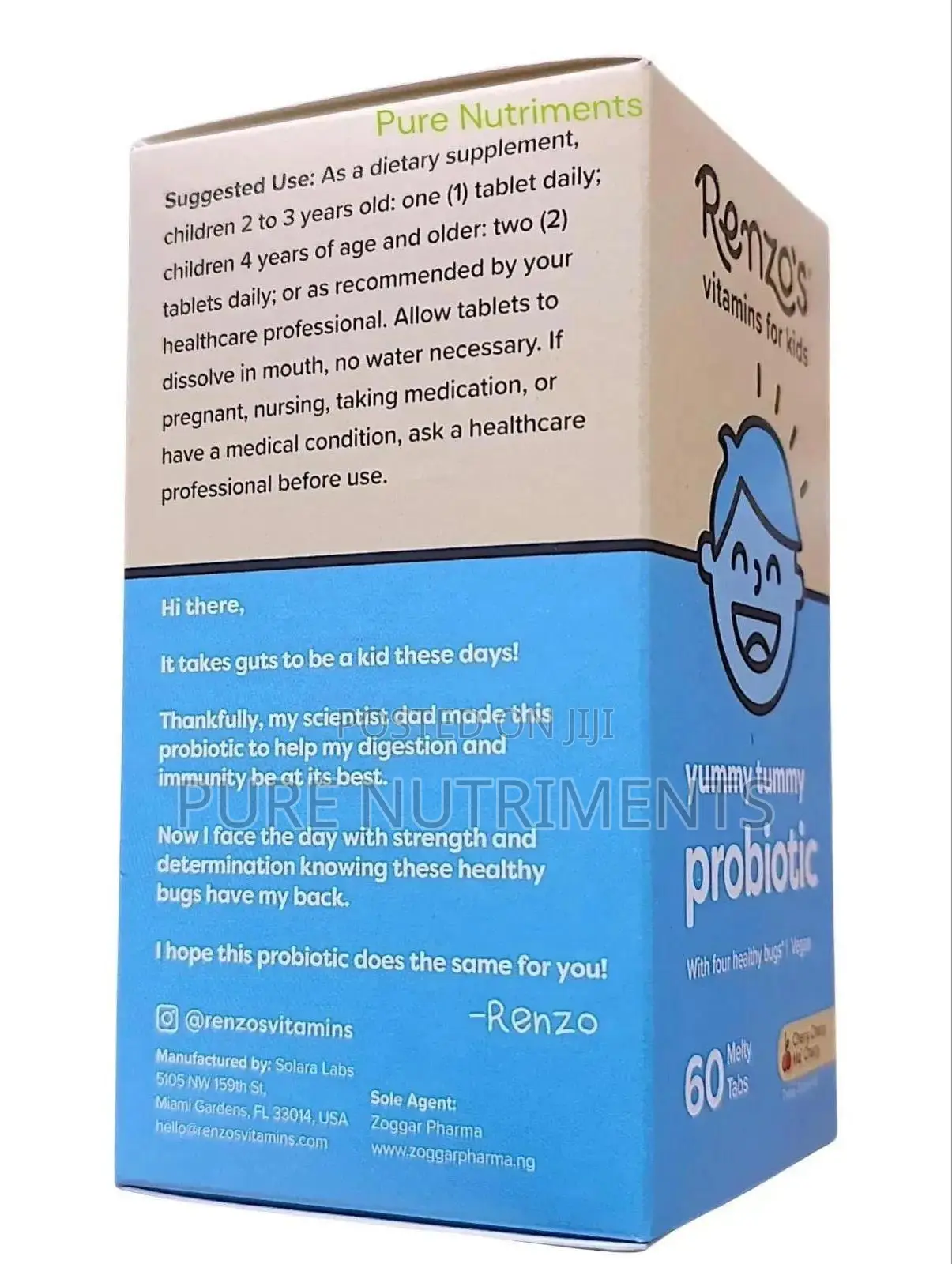Renzo’S Yummy Tummy Probiotic For Kids–Digestive Support 60 Melty Tabs