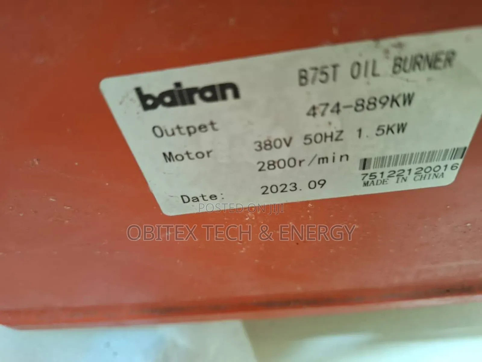 Bairan B75t Industrial Oil Burner (474-889kw)– Waste Oil/Diesel Burner