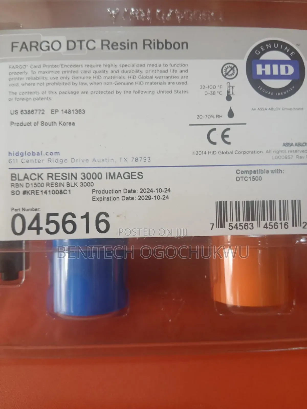 Genuine Hid Fargo 45616 Black Resin Dtc1500 Model For Id Card Printers