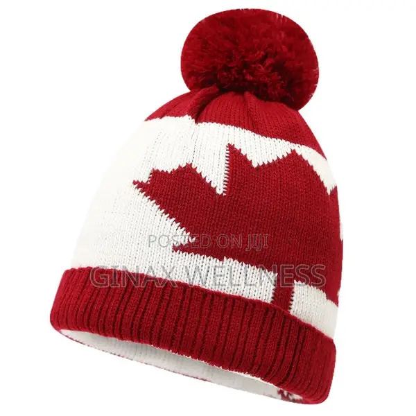 -Piece Canadian Maple Leaf-Designed Set With Beanie, Scarf and Mittens