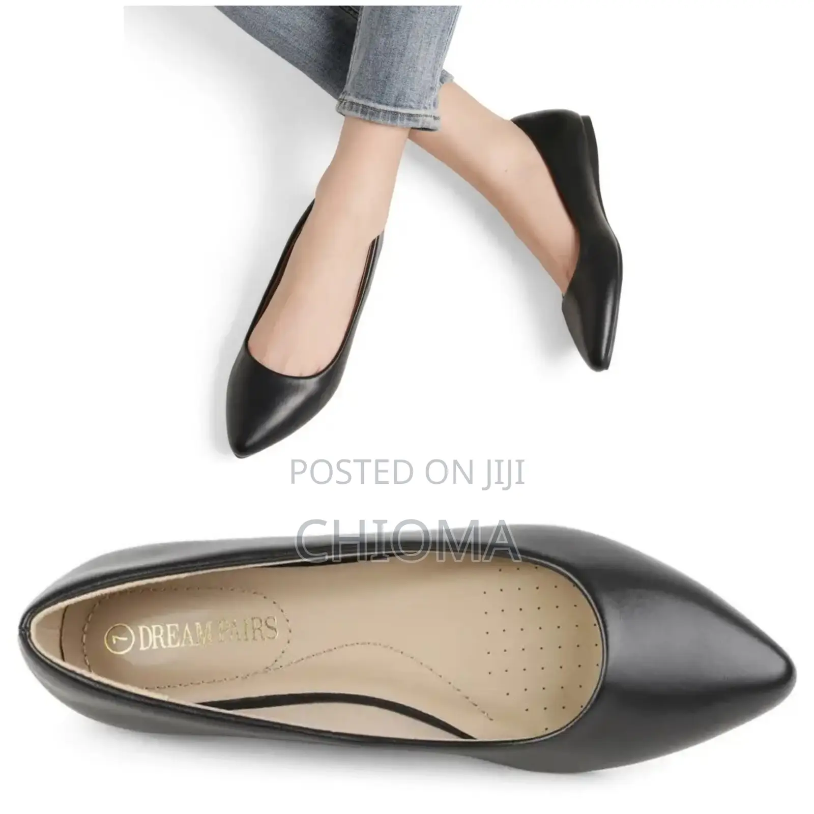 Ladies Everyday Comfort Black Flat Shoes( Pu Leather)