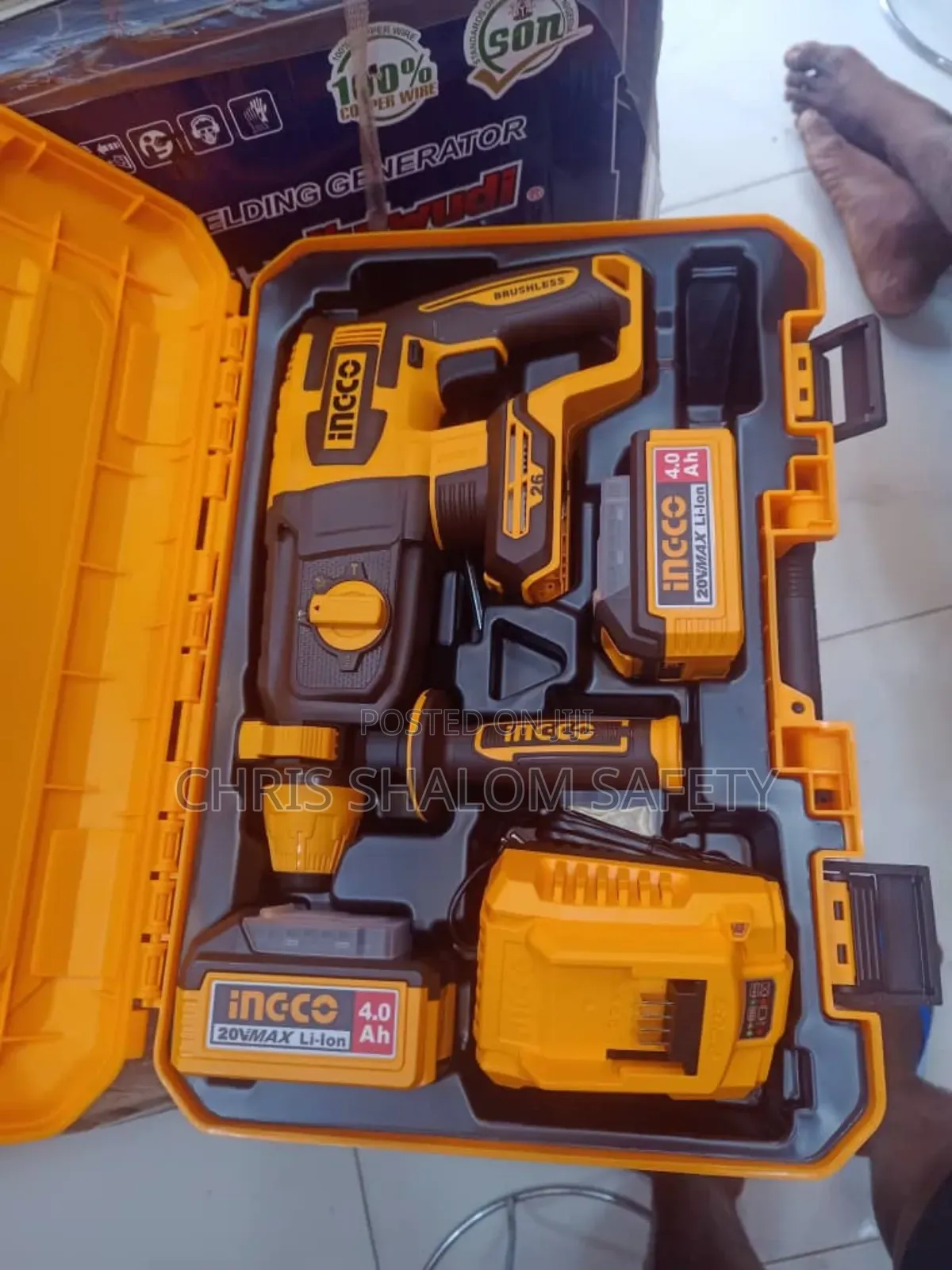 Ingco 20v Max Lithium Ion Cordless Rotary Hammer Drill Set