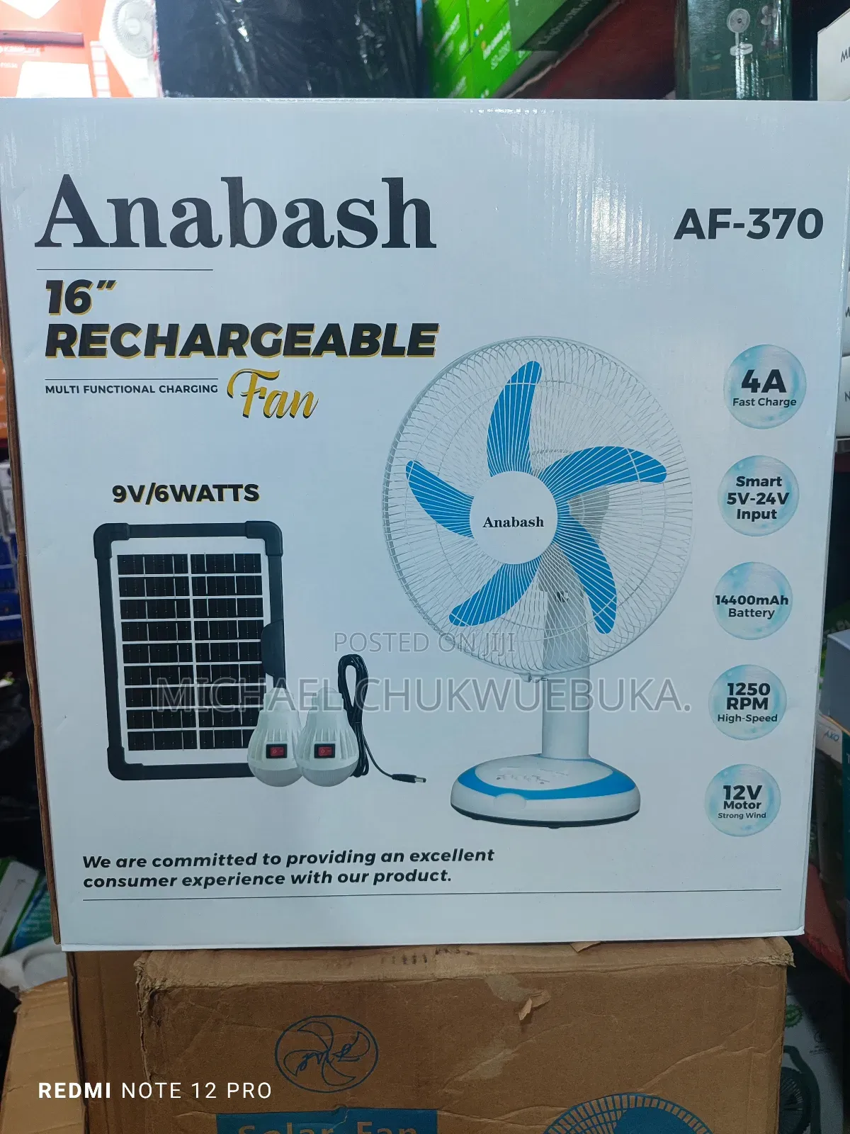 Anabash 16" Rechargeable Fan