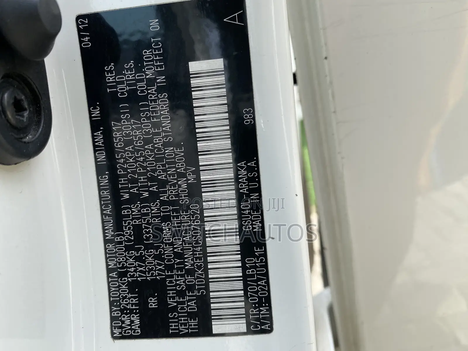 Toyota Highlander 2012 White