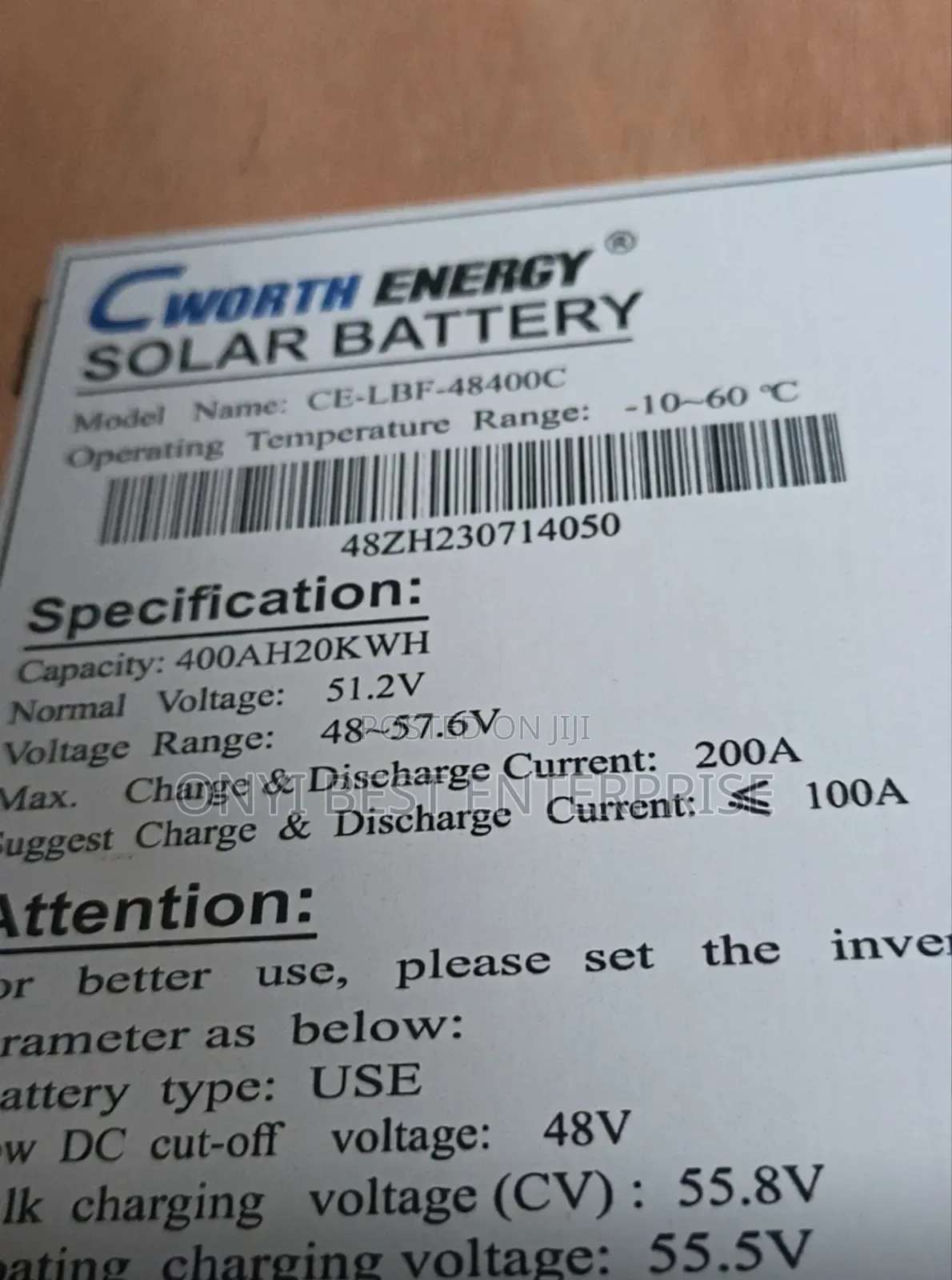 C Worth Lithium Ion Battery 20kw 48volts Brand New