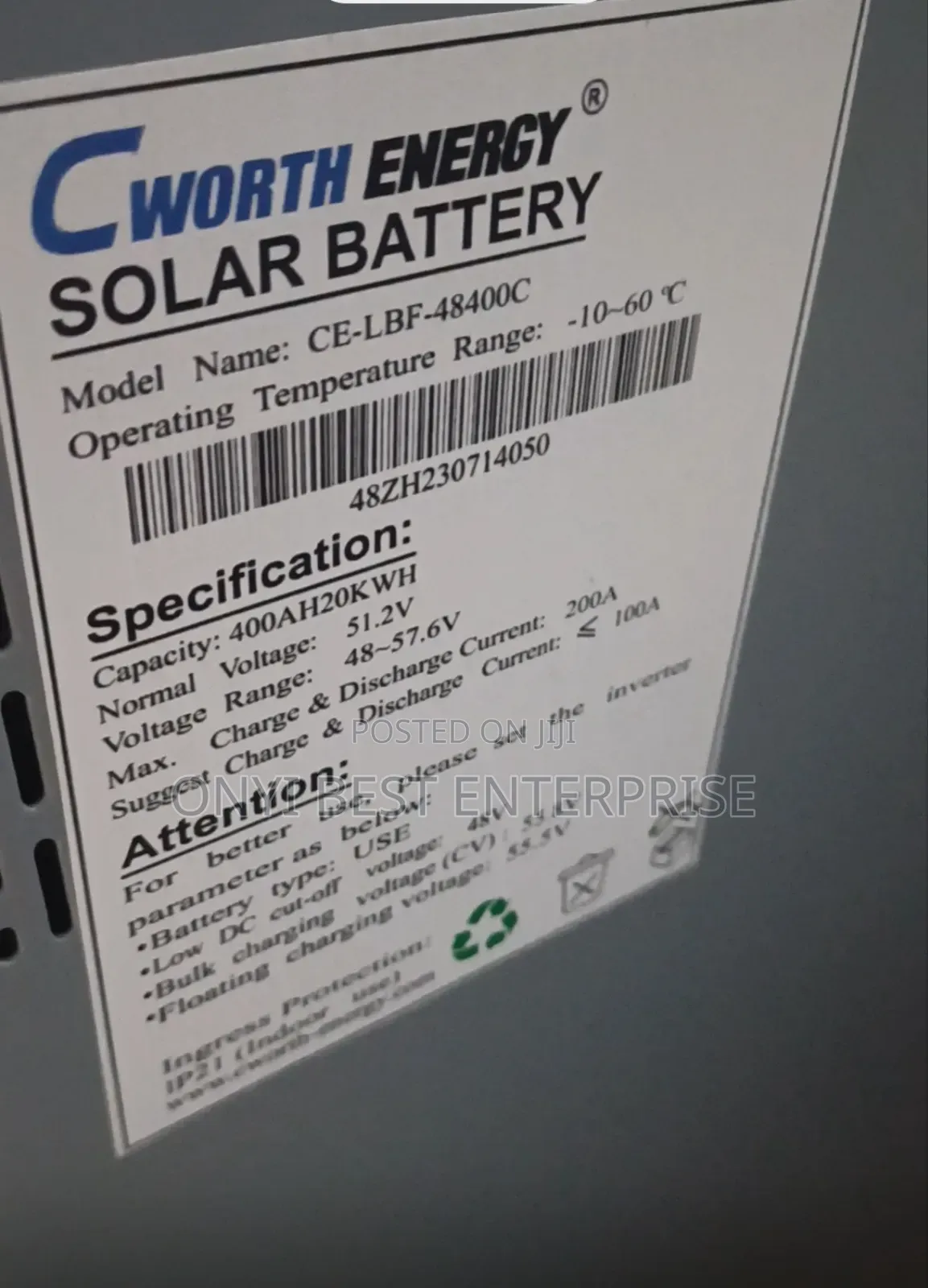 20kwh 48v C Worth Energy Lithium Ion Battery 400ah