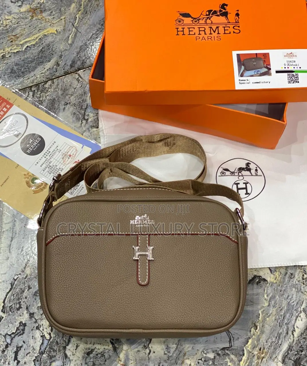 Hermes Quality Luxury Men Genuine Leather Cross Bag
