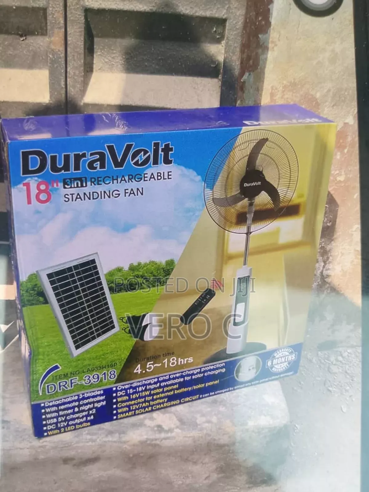 Original 18" Duravolt Rechargeable Standing Fan.