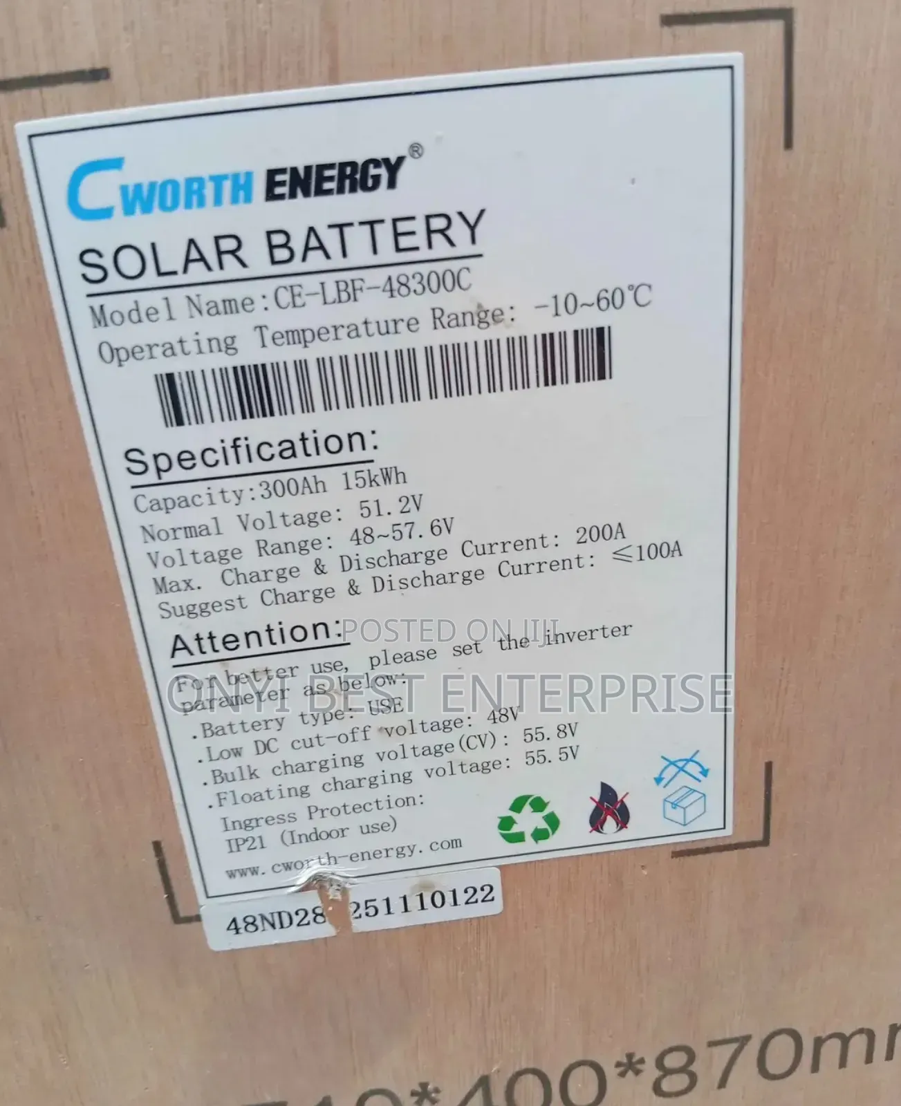 C Worth Energy Lithium Ion Battery 15kwh 300ah 48v