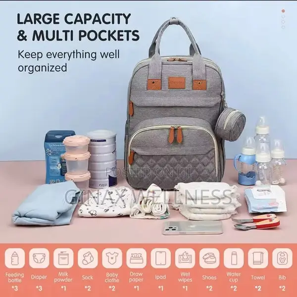 Multifunctional Diaper Bag With Foldable Bed, Changing Mat, Etc