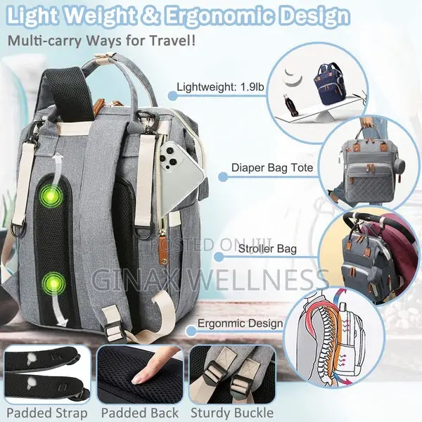 Multifunctional Diaper Bag With Foldable Bed, Changing Mat, Etc