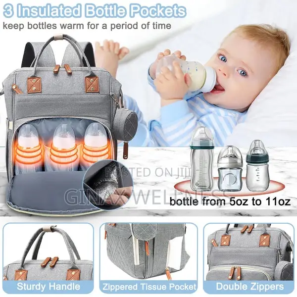Multifunctional Diaper Bag With Foldable Bed, Changing Mat, Etc