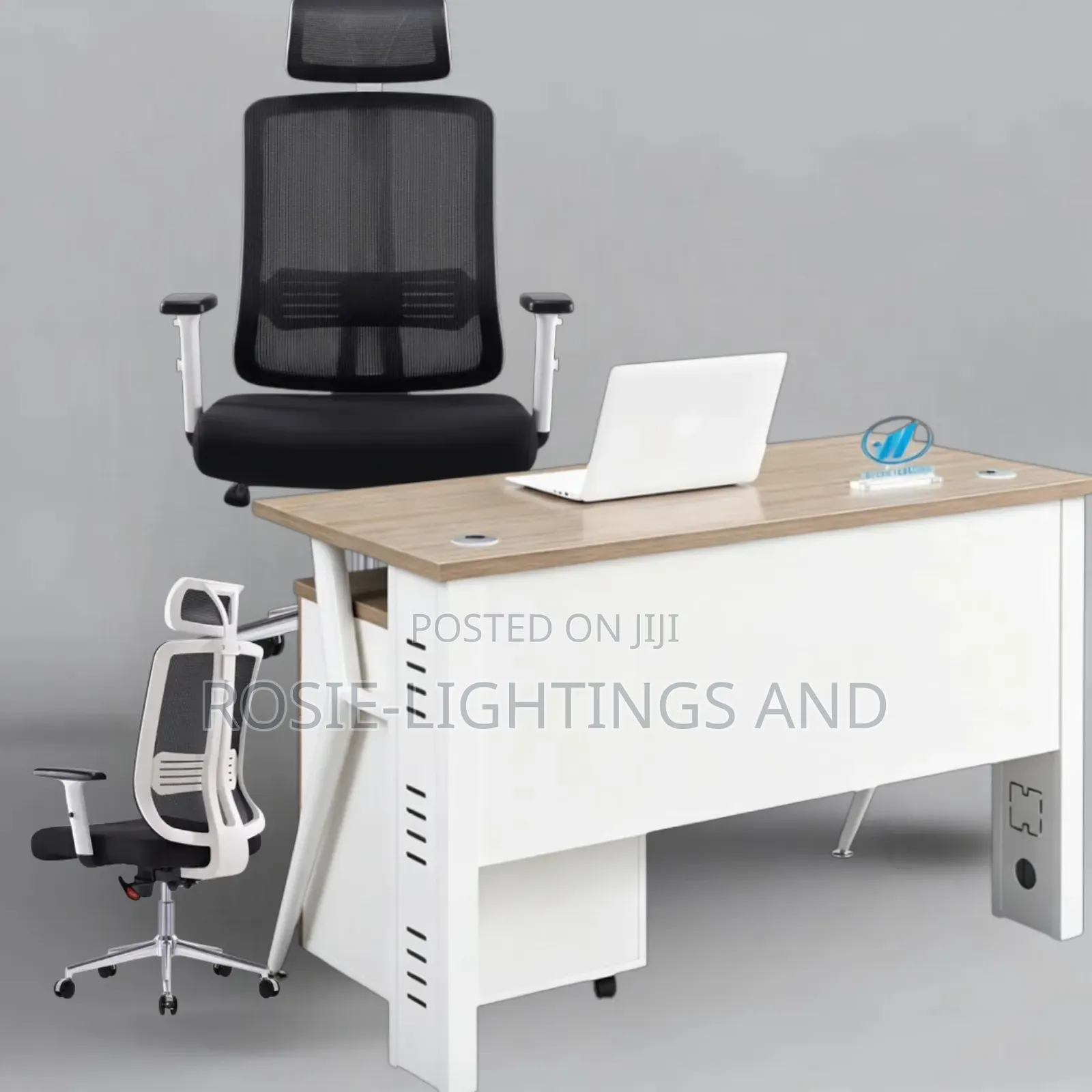 A Set of Office Table Mesh Swivel Office Chair