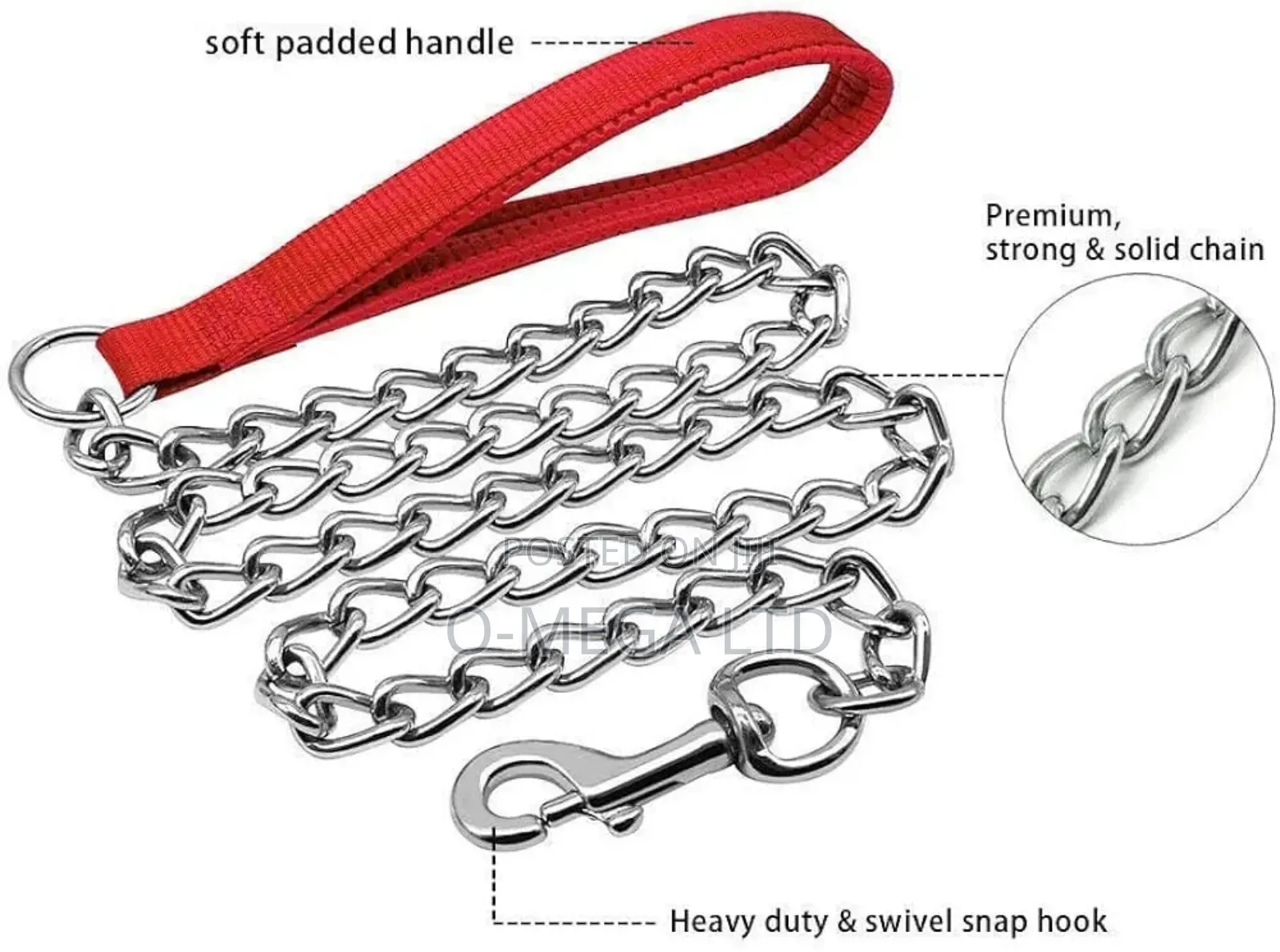 Heavy-Duty Chrome Chain Leash – Padded Comfort Handle for Large Dogs