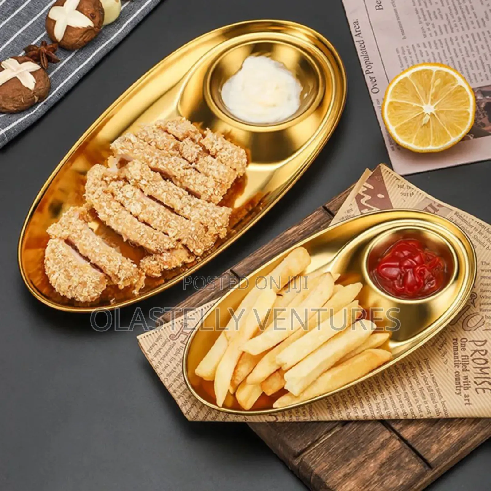 Stainless Steel Gold Oval Salad Dish,Fries Serving Plate Ho
