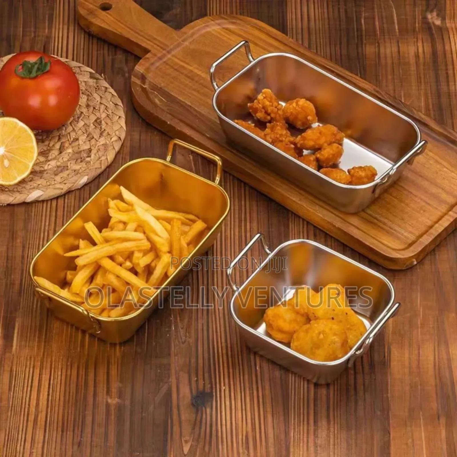Stainless Steel Gold Serving Plate for Chicken and Chips Ho