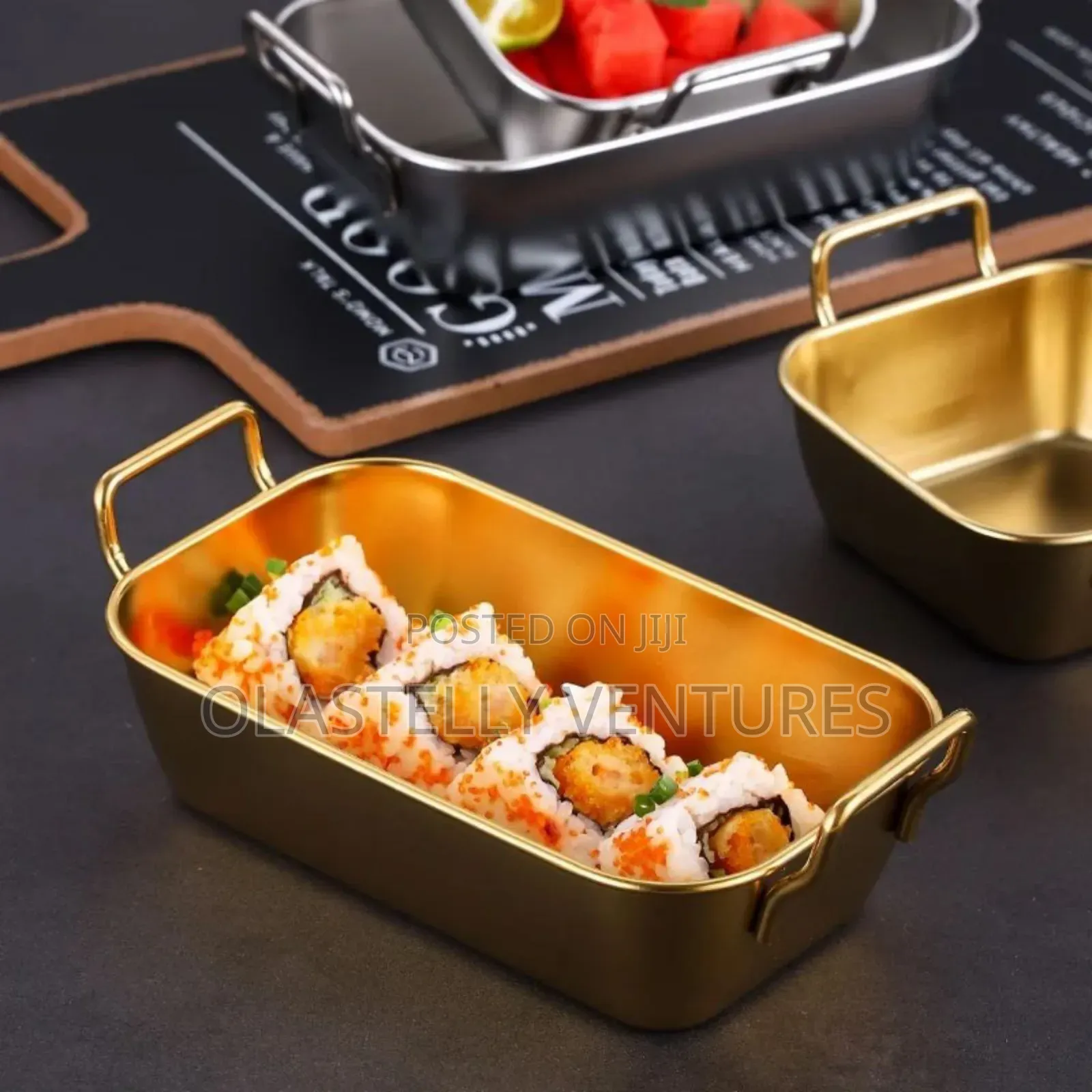 Stainless Steel Gold Serving Plate for Chicken and Chips Ho