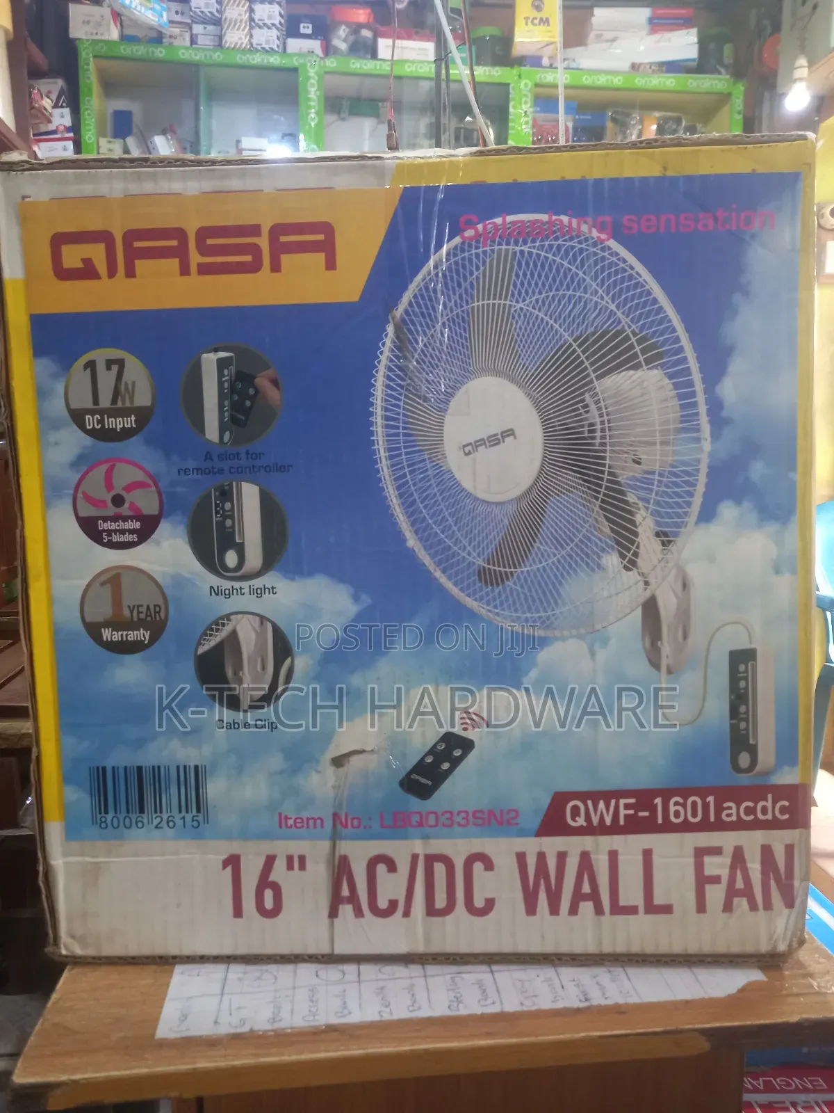 17w Qasa 16 Inches Energy Friendly Ac/Dc Wall Fan+Remote Control