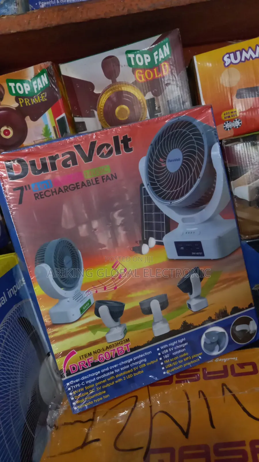 Duravoit Rechargeable Fan 7inch 4in1 With Solar Panel and Mp3