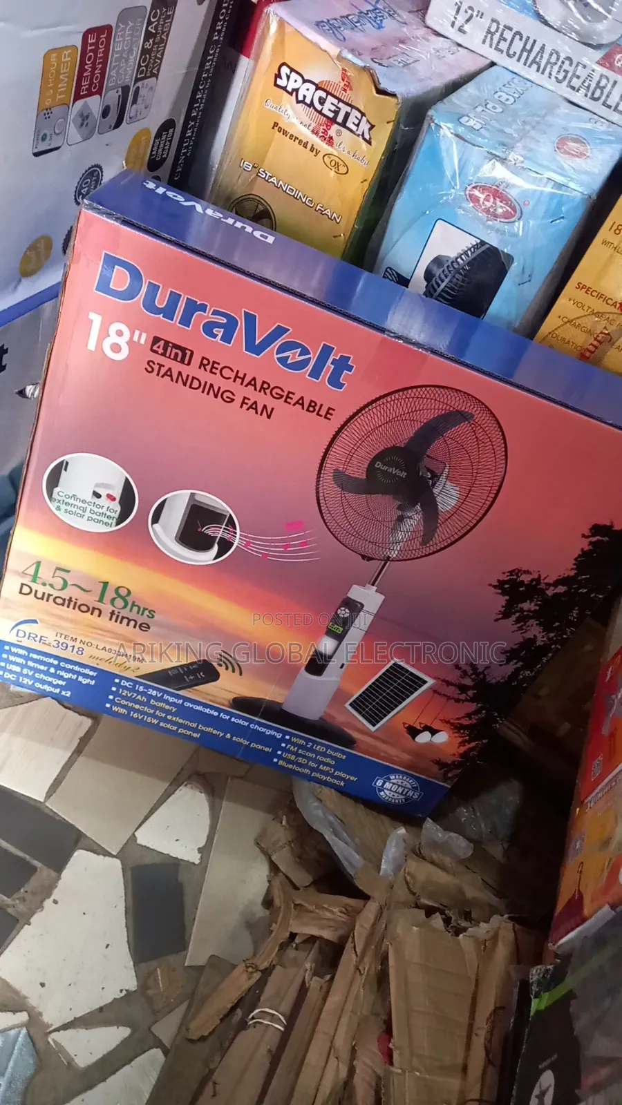 Duravoit Rechargeable Fan 18inch 4in1 With Solar Panel and Mp3