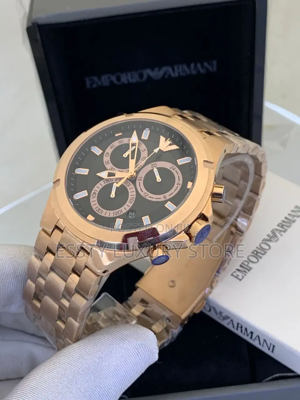 High Quality Luxury Emporio Armani Chronograph Black Chain