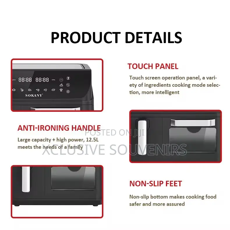 12.5l Stainless Steel Oil-free Digital Control Double Pot Air Fryer