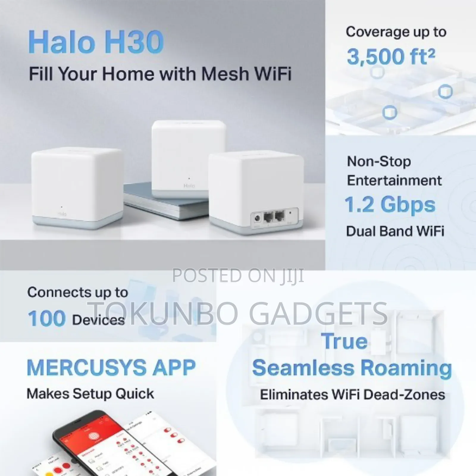 Mercusys Ac1200 Whole Home Mesh Wi-Fi System Cover 3,500 Ft2 Halo H30