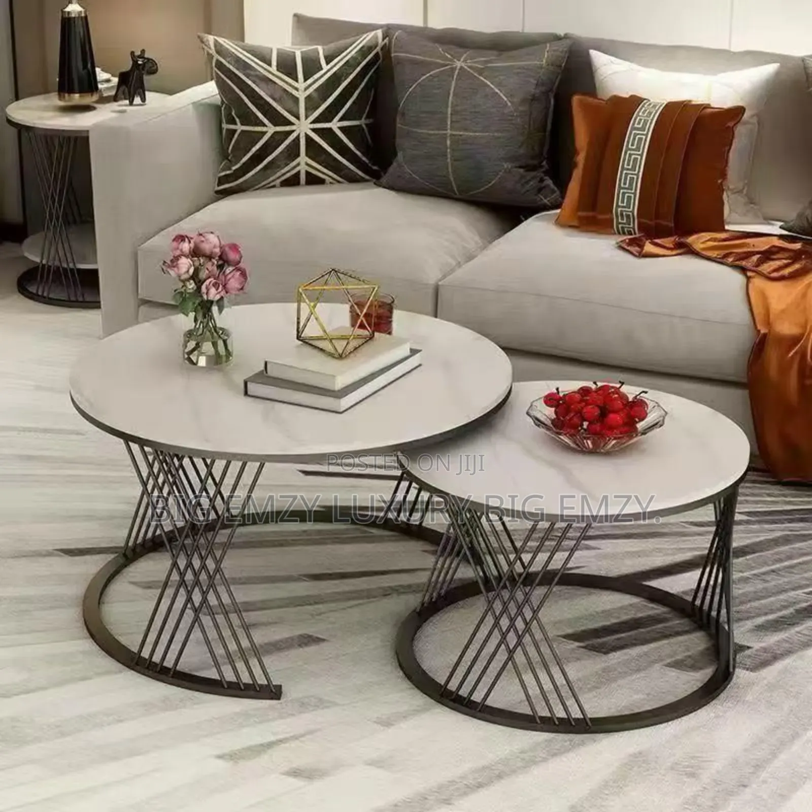 Double Joint Center Table With Marble Top