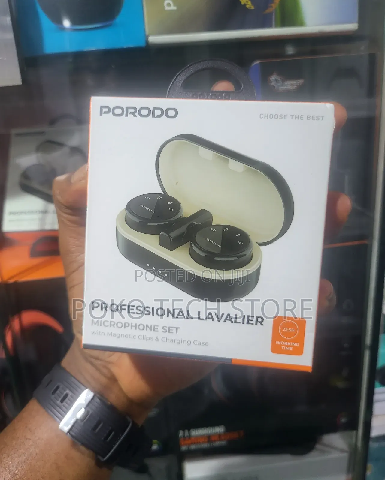 Porodo Professional Lavalier Microphone Set With A Charging Case.