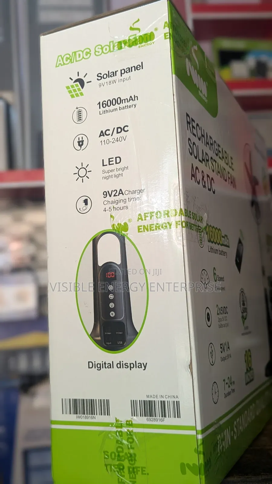 Iwin Rechargeable Solar Stand Fan (Model: Iw-8916).